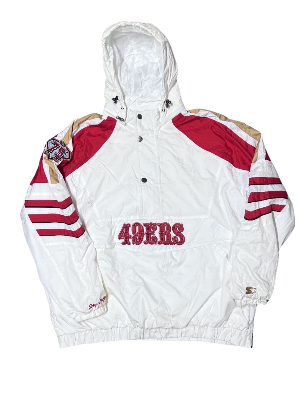 Men's White Starter San Francisco 49ers Half-Snap Hoodie VINTAGE 1990S Y2K